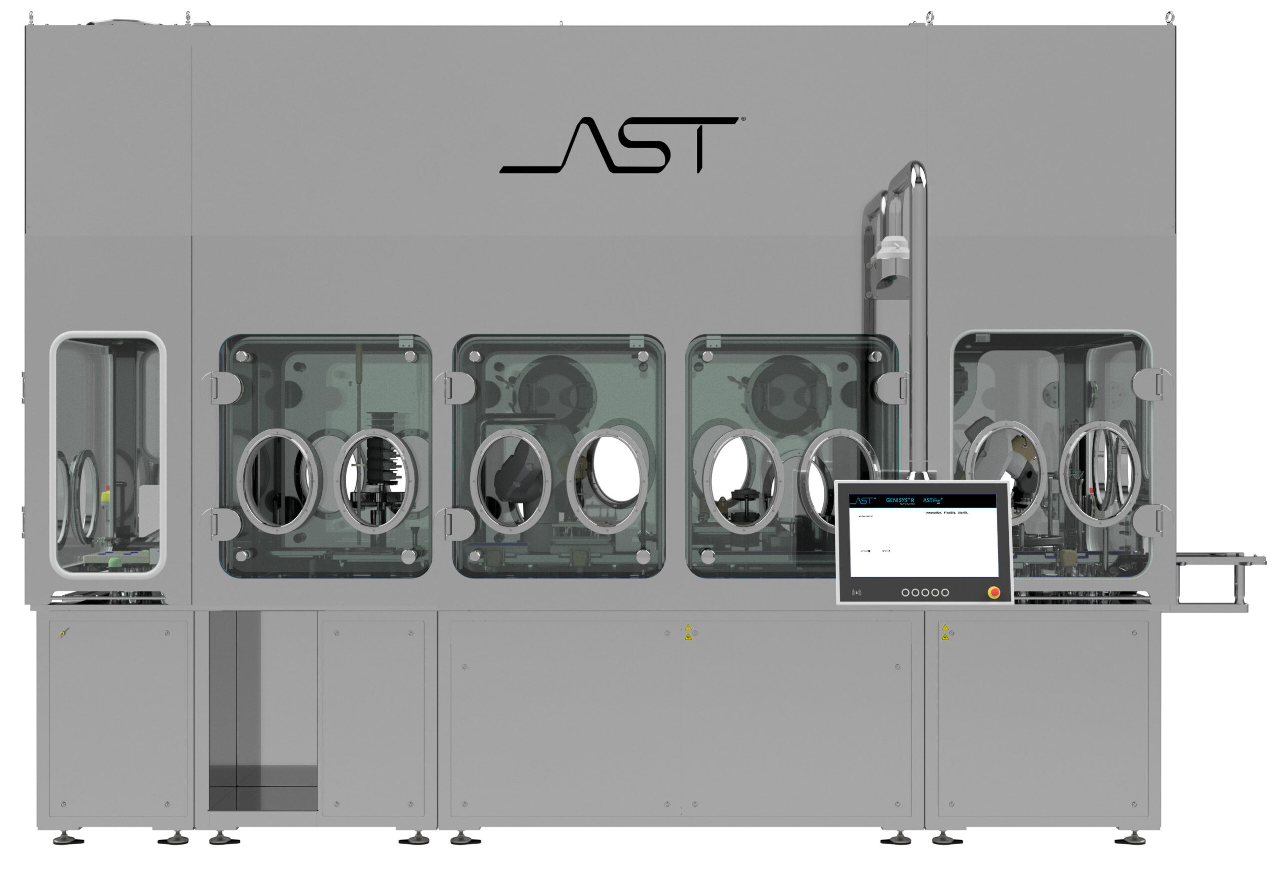 An image showing the AST aseptic processing isolator unit for fill-finish professionals in drug development and bio pharma industries 