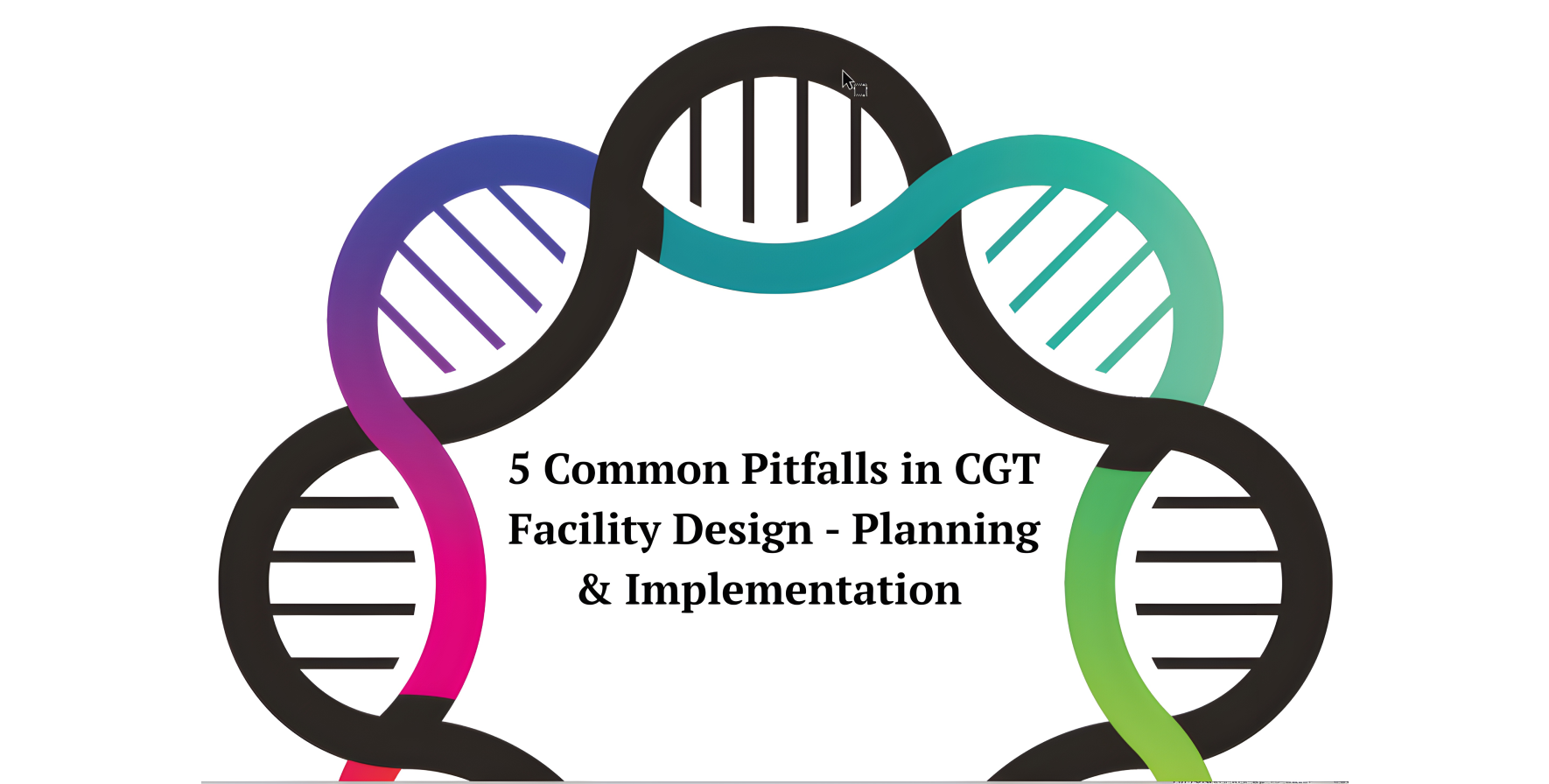 DNA helix graphic for article on 5 common pitfalls in cell and gene therapy facility design planning and implementation